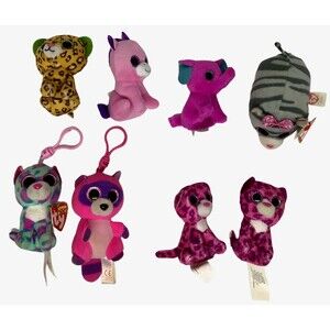 Ty Beanies Cassie Sydney Cat Roxie Racoon Freckle Cheetah Unicorn Elephant Lot 8